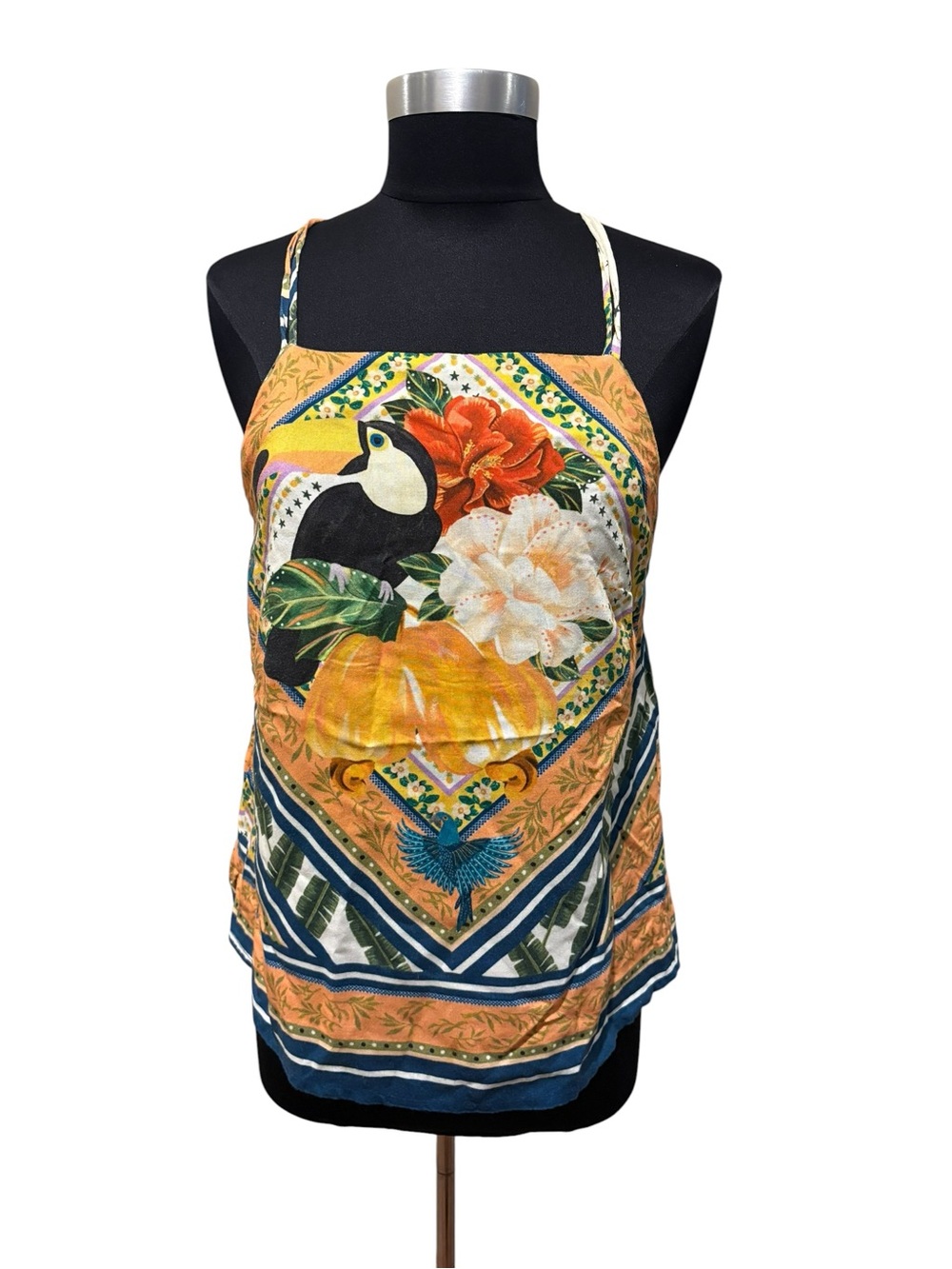 Farm Rio Women’s Tropical Print double spaghetti straps lace upTank Top size M